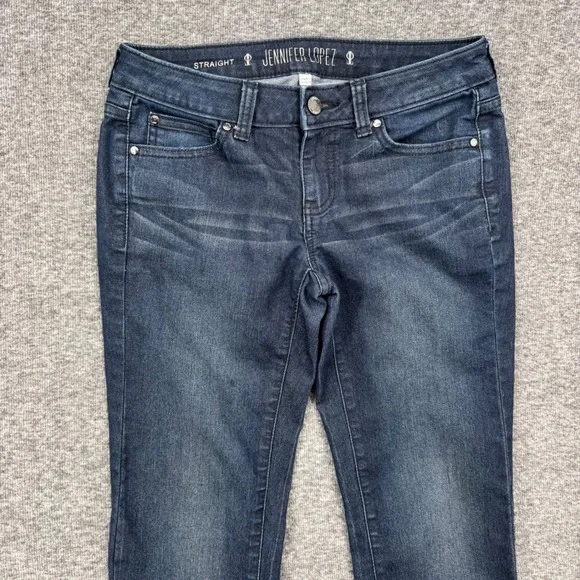 Jennifer Lopez Womens Straight Leg Low Rise Dark Wash Blue Denim Jeans Size 0 - Picture 2 of 7